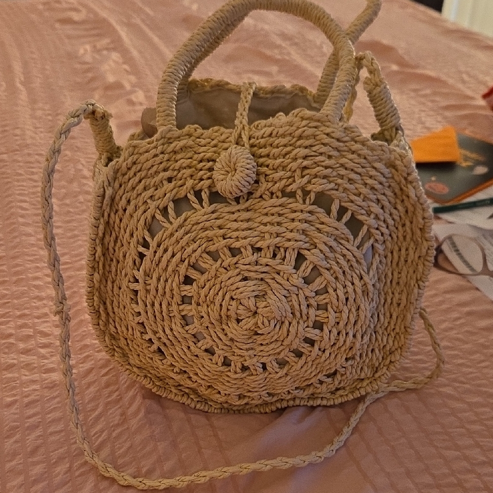 Beige Woven Travel Bag